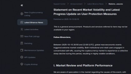 周五币圈“历史级爆仓”后面临质疑，币安声明称“部分平台模块出现短暂技术故障，部分资产出现脱钩”